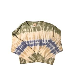 Urban Rebel Women Tie Dye Sweatshirt Large Green Blue Tan Elastic Hem Pullover
